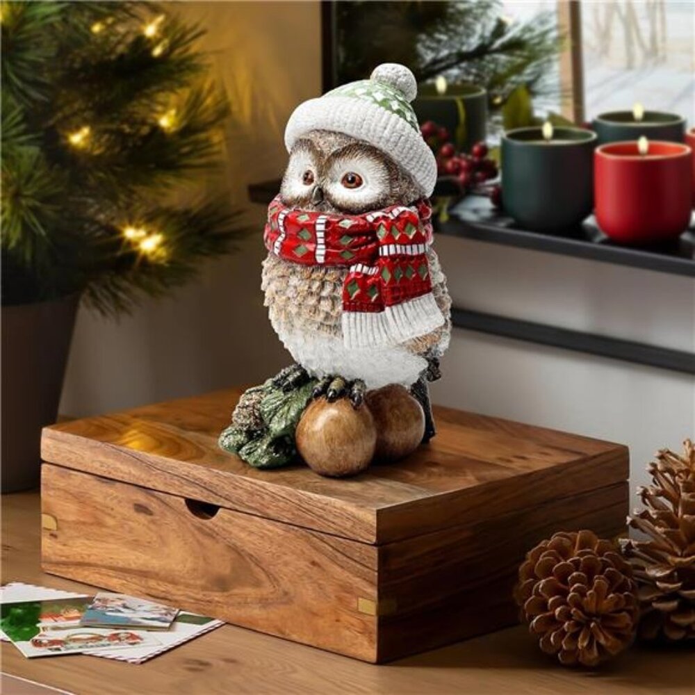 Christmas Owl Figurines for Holiday Decorations